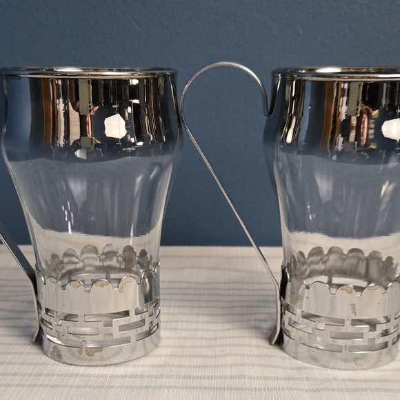 Vintage Libbey Federal Glass Chrome Coffee Tea Cups Set - Picture 2 of 9